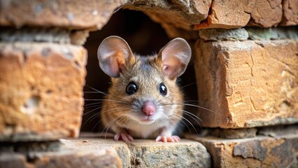 Mouse peeking out of hole in wall , rodent, wildlife, home, small, curiosity, hiding, wall, hole, cute, furry, whiskers, tiny, peeking, nosy, curious, house, creature, indoors