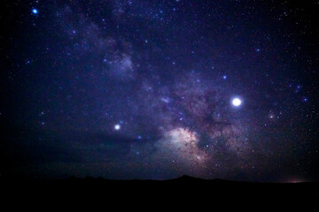 In Burd, Mongolia, the Summer Triangle and the Milky Way floating in the pitch-black sky above the...