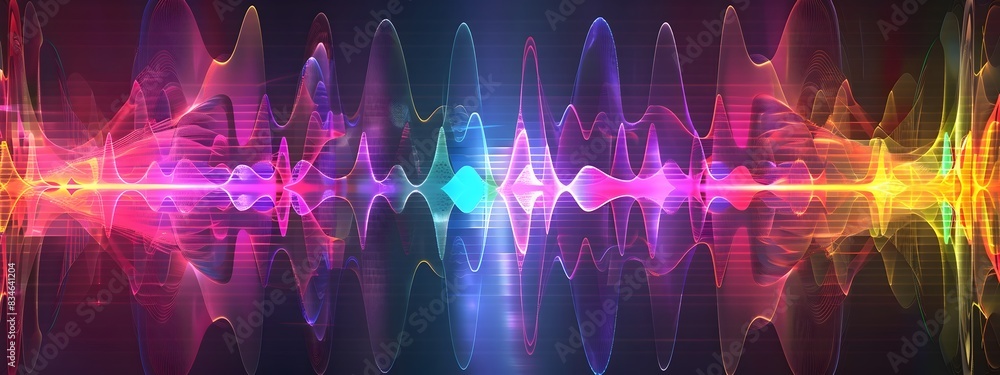 Poster vibrant frequency spectrum abstract digital of sound waves and colorful patterns