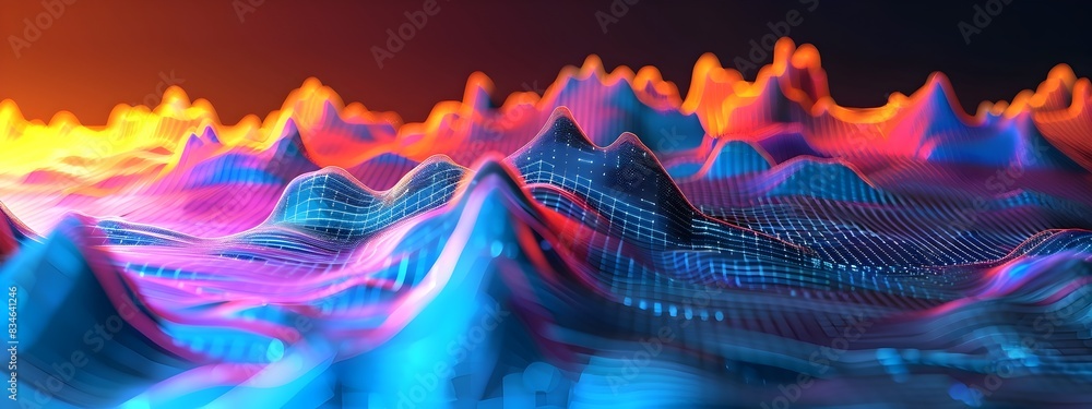 Poster colorful frequency spectrum showcasing dynamic waveform patterns and peaks