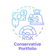 Conservative portfolio blue gradient concept icon. Low risk, earnings stability. Round shape line illustration. Abstract idea. Graphic design. Easy to use in infographic, presentation