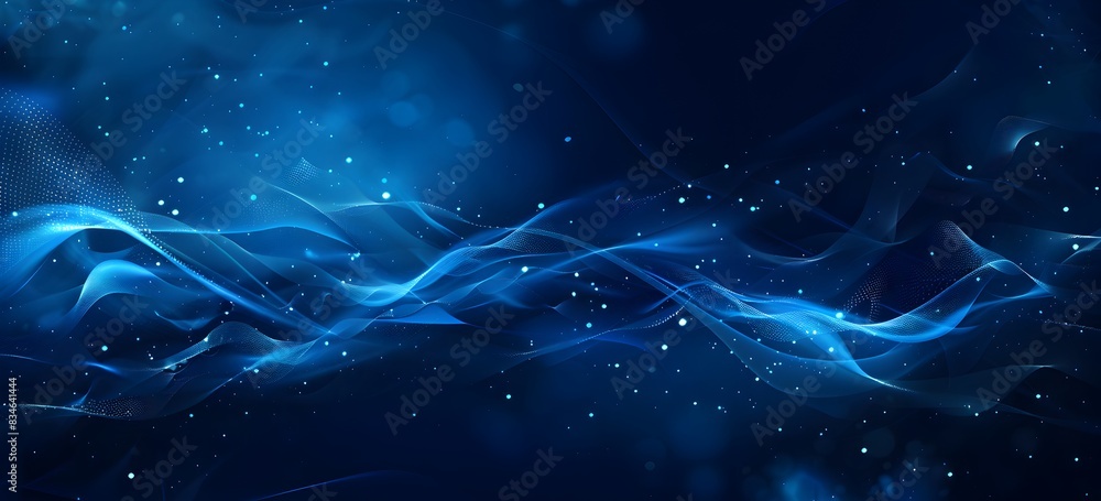 Poster abstract dark blue background with polygonal waves and connecting dots for technology, digital netwo