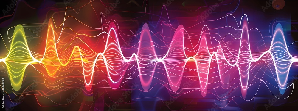 Poster amplitude modulation waveform graphic depicting sound wave dynamics