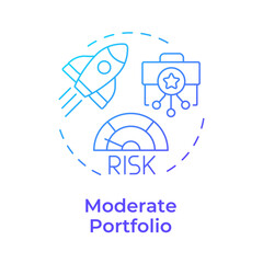 Moderate portfolio blue gradient concept icon. Investment organization, rocket progress. Risk management. Round shape line illustration. Abstract idea. Graphic design. Easy to use in infographic