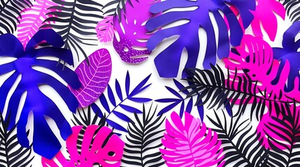  A group of purple and pink leaves against a white and black-and-white background Pink and purple leaves populate the left side, while a solitary pink and purple leaf graces the