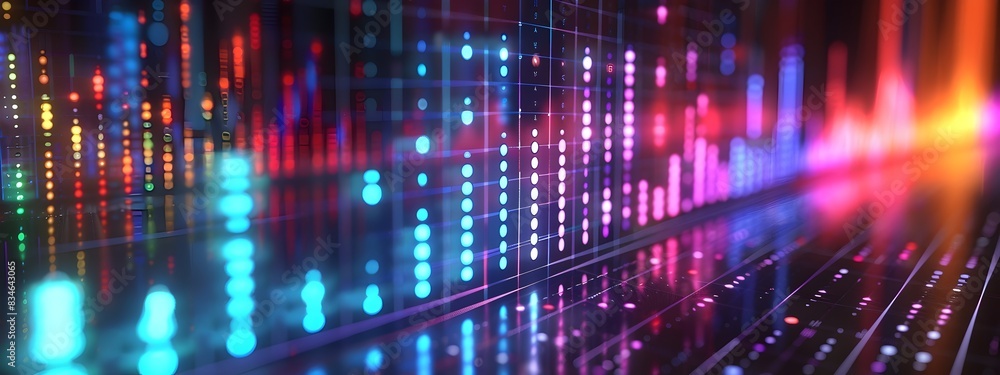 Poster vibrant spectrum analyzer display showcasing dynamic frequencies and data visualization