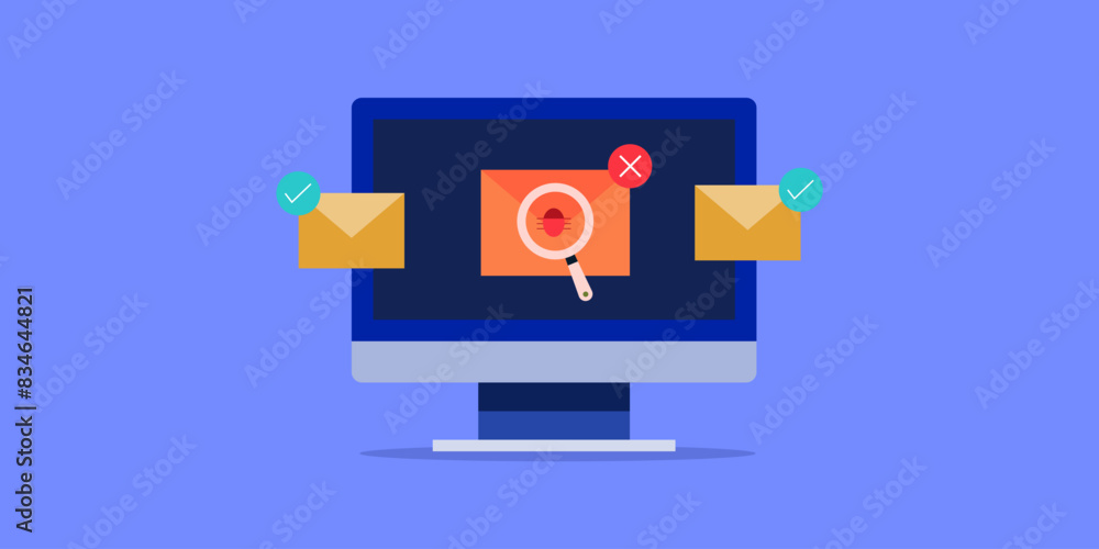 Poster email scan for virus, prevent online phishing user data safety and protection. vector illustration.