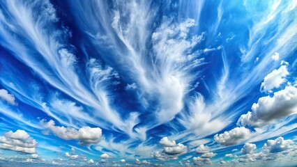 Panoramic view of clear blue sky with fluffy cirrus clouds, panorama, blue sky, cirrus clouds, nature, scenic, weather, day, outdoors, fluffy, tranquil, peaceful, serene, beauty