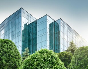 Modern office building with green trees in the foreground. Business concept.