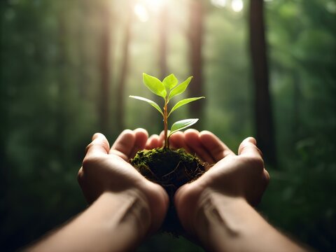 photo of  hands holding a plant save environment