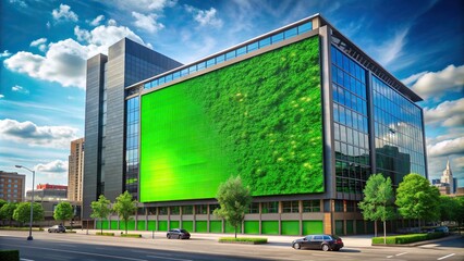 Giant green screen billboard on urban building with generative technology, city, green screen, billboard, building, technology, generative AI, urban, digital, interactive, futuristic