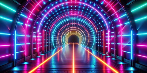 Abstract neon tunnel background with vibrant LED lights, perfect for VJ events, concerts, parties, and EDM music stages, VJ, abstract, light, event, particles, concert, dance, game, EDM, music