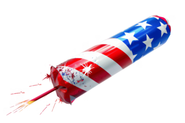 A red, white, and blue firework with a star on top