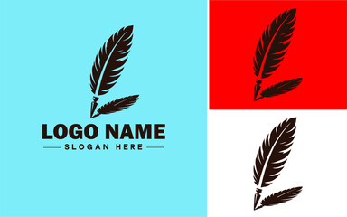 writing quill icon Pen Feather pen Quill pen flat logo sign symbol editable vector