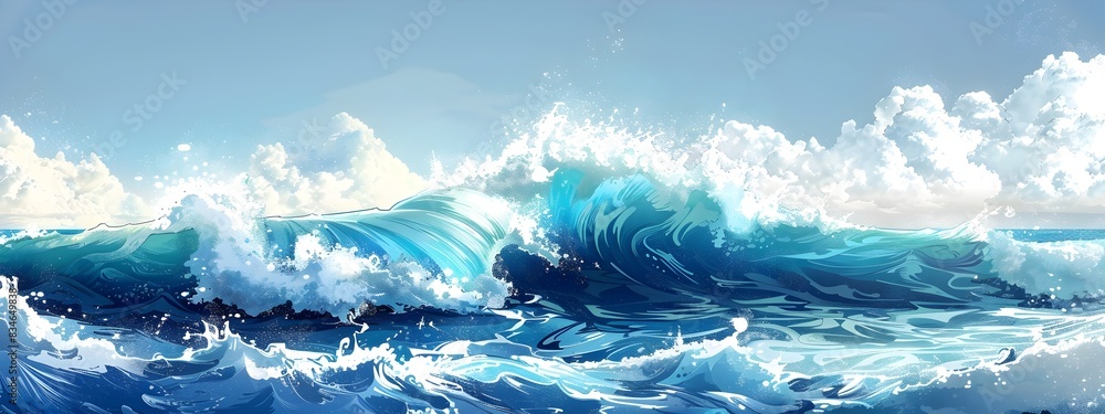 Aufkleber dynamic wave phases in powerful ocean swell capturing the velocity and turbulent energy of crashing