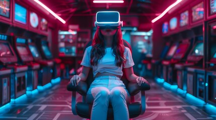 A people wearing a virtual reality headset is looking at a cityscape