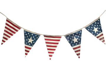 A banner with stars and stripes is hanging on a white background