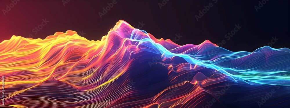 Poster wave dispersion spectrum vibrant 3d rendered digital art with dynamic colorful patterns