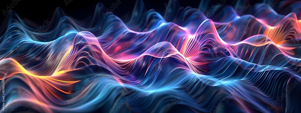 Poster shifting frequencies a mesmerizing of wave dynamics in vibrant digital abstraction