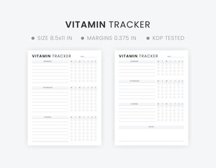Daily Vitamin Tracker Template Printable, Vitamin Supplement Checklist İntake Reminder, Fitness and Health Planner Log