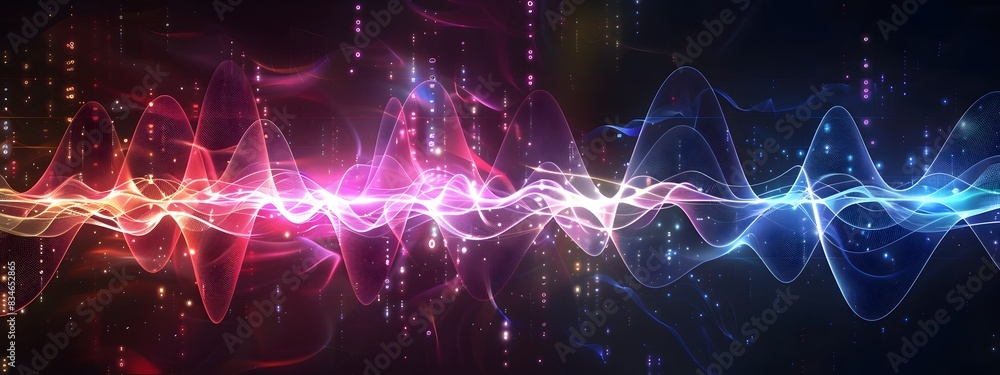 Poster captivating frequency modulation index vibrant visual representation of dynamic digital data waves