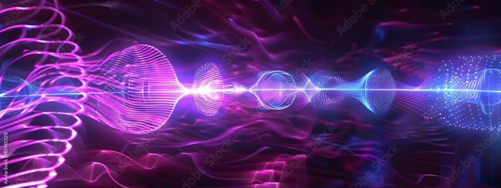 Poster mesmerizing phase noise with dynamic digital patterns and vibrant neon gradients
