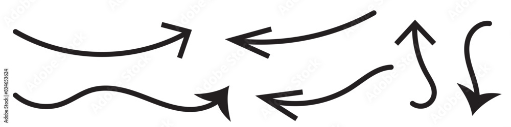 Wall mural straight long arrow, left thin line, black cursor, horizontal element, thick pointer vector icon iso