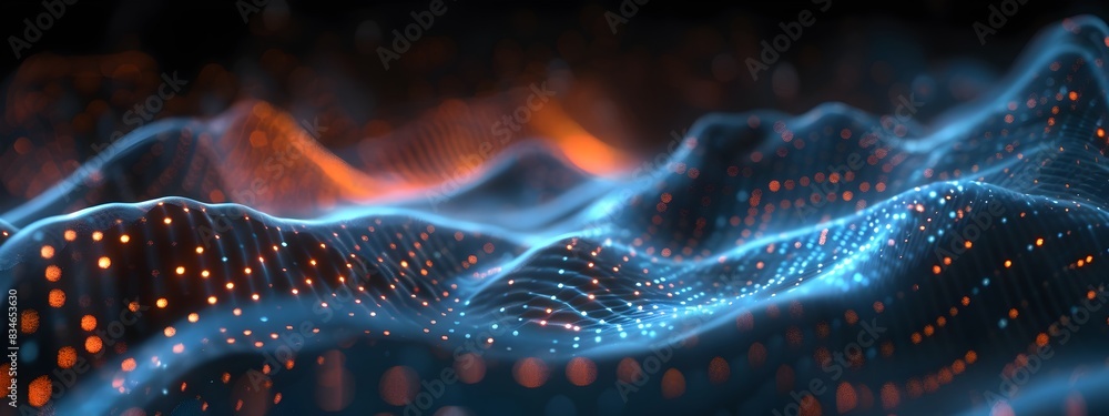 Poster fluid digital waves visualizing signal to noise concept in abstract futuristic