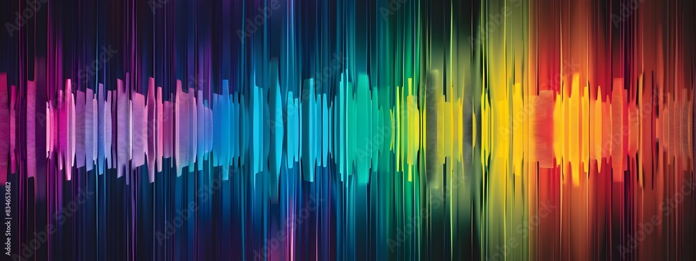 Poster vibrant digital noise spectrum colorful vertical lines representing sound levels and energy