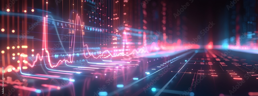 Poster modulated signal visualization of dynamic digital data pulse and rhythm