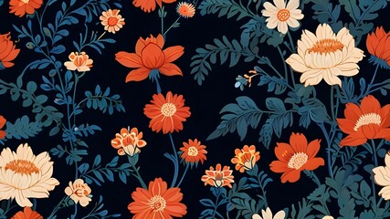 Chinoiserie floral pattern, wallpaper, background, hand-drawn cartoon Illustrations in minimalist vector style Generative AI 
