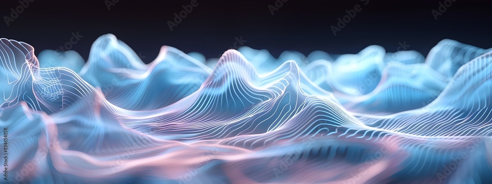 Poster carrier wave vibrant digital abstract with fluid ethereal patterns and shimmering gradients