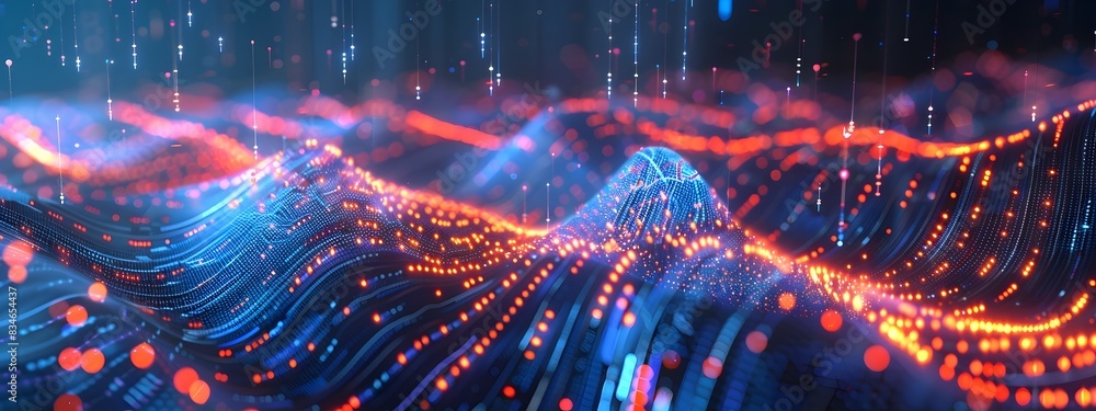 Poster mesmerizing subcarrier frequency a captivating 3d rendered digital landscape of pulsing energy and