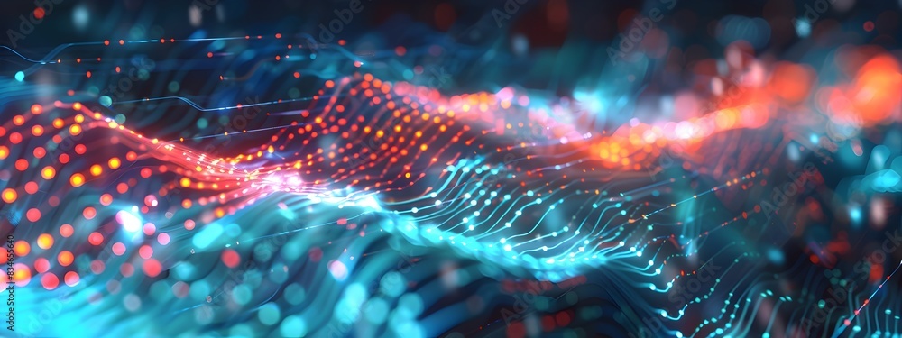 Poster digital frequency synthesis generative waves of futuristic energy and light