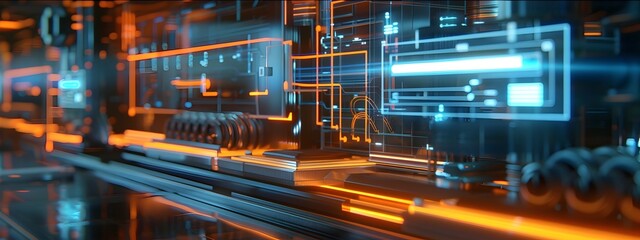 Fototapeta premium Frequency Agile System A Futuristic 3D Rendered Digital Design with Dynamic Grids and Patterns