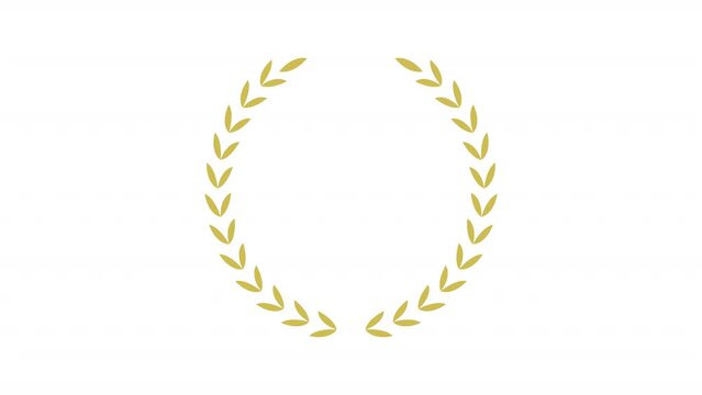 Animated gold laurel wreath icon. Symbol of success achievements animation. Ceremonial wreath. Ornamental element. Gold illustration on white background. HD video with alpha channel. Motion graphic