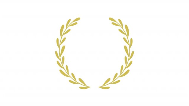Animated laurel wreath icon. Leaf garland animation. Symbol of success. Awards ceremony decorative element. Illustration on white background. HD video with alpha channel. Motion graphic