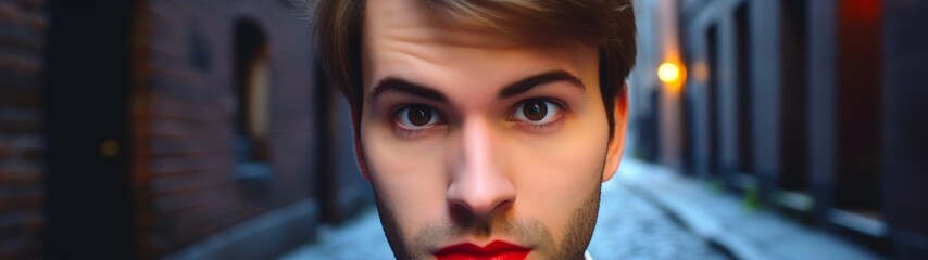 Dramatic close-up portrait of a man with intense expression