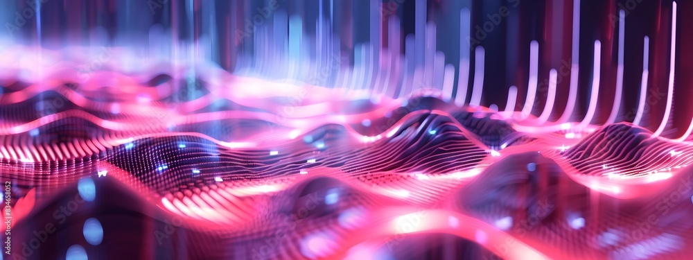 Poster vibrant digital art of frequency bandwidth concept with dynamic futuristic waves and patterns