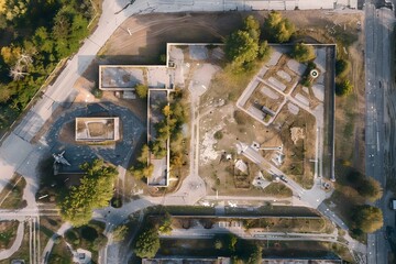 Aerial Drone View of Military Compound Amid Natural Landscape