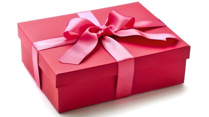 Obraz premium Bright pink gift box with a satin ribbon bow. Perfect for any celebration or special occasion. Modern vivid colors with elegant style. AI