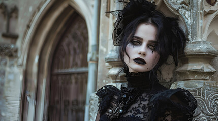beauty in gothic costume , dark fashion, halloween concept