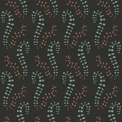 Ditsy seamless pattern with colorful leaves on black background