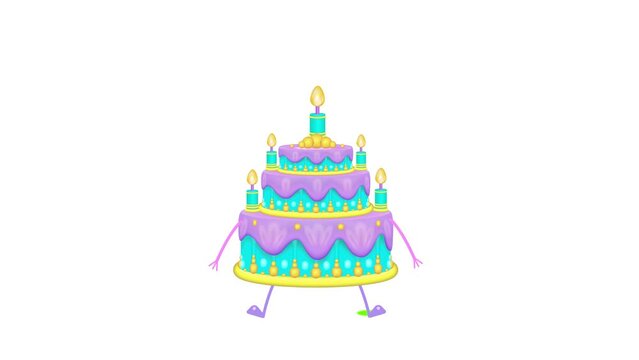 A birthday cake with icing and 5 candles. The cake is in a hurry for the birthday.