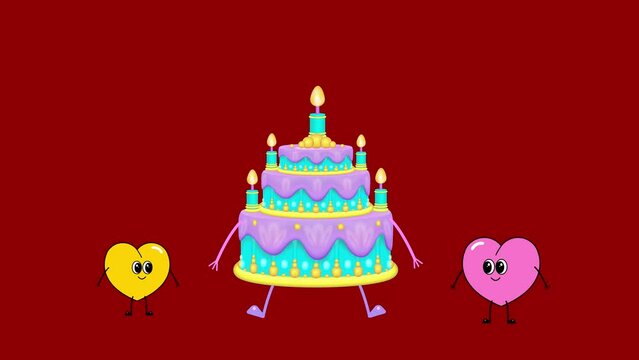 A birthday cake with icing and 5 candles. The cake is in a hurry for the birthday.