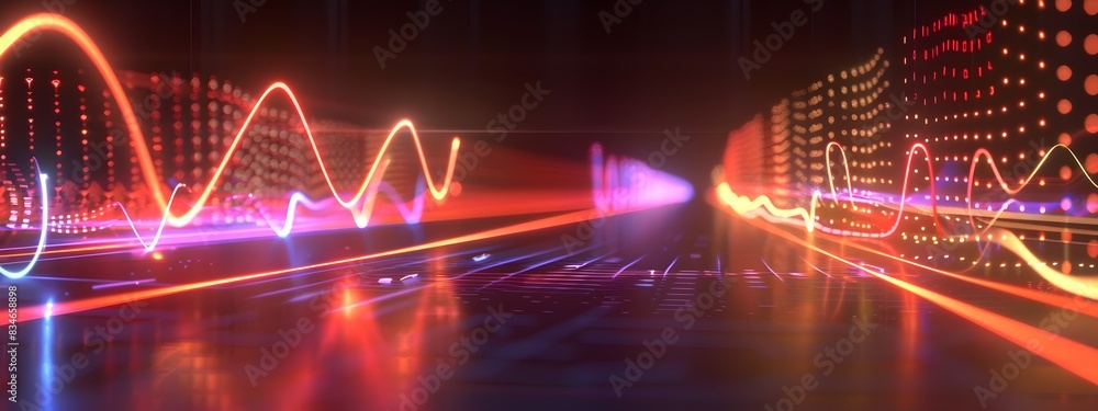 Poster frequency control loop a colorful 3d rendered visualization of frequency modulation and signal