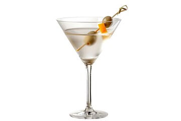 Classic Martini Cocktail with Olive Garnish on White Background