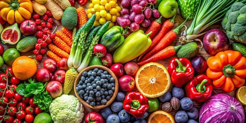 A colorful assortment of various fruits and vegetables , fresh, organic, produce, healthy, vibrant, assortment, nutrition, plant-based, colorful, market, garden, ripe, juicy, vegetarian