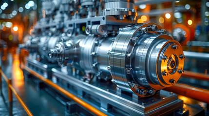 Fototapeta premium Blue water pump on the background of the water. Selective focus