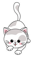 Cartoon kitten in playful pose, hand drawn vector illustration isolated on white background, icon, sticker, decorative design element, pet concept.